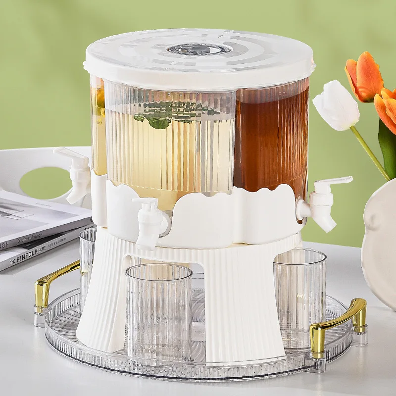 Wholesale Rotating Portable Iced Hot Beverage Soda Dispenser Plastic Juice Kettle Set With Faucet And Stand For Catering Fridge