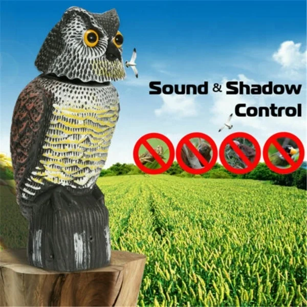 Realistic Bird Scarer Rotating Head Sound Owl Prowler Decoy Protection Repellent Pest Control Scarecrow Garden Yard Rotating Mov