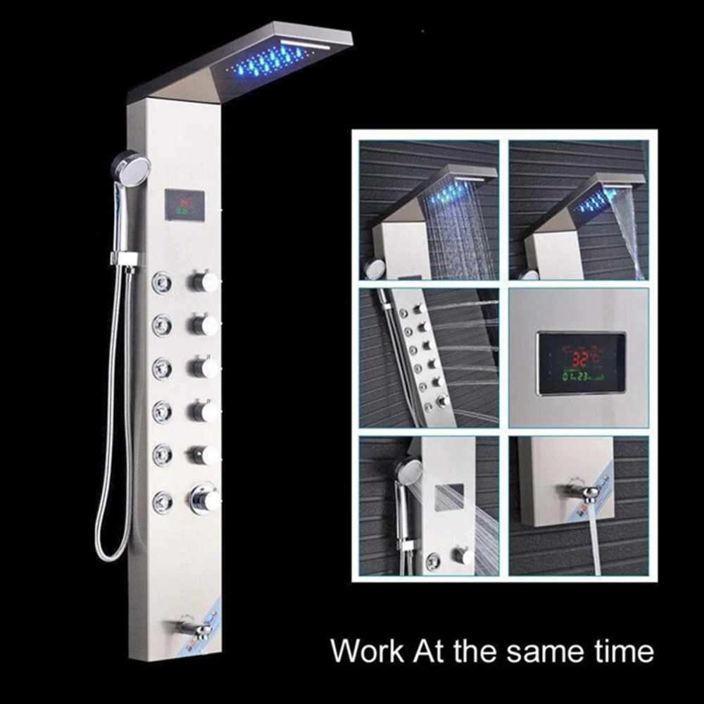 Newly Luxury Black/Brushed Bathroom Shower Faucet LED Shower Panel Column Bathtub Mixer Tap With Hand Shower Temperature Screen