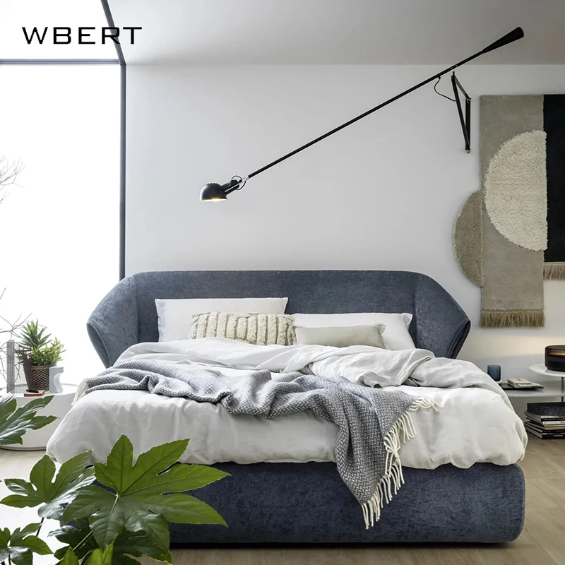 WBERT Modern Design Double Bed with Creative Fabric Backrest Soft Cushion Bed with Wooden Frame for Villa Household Furniture