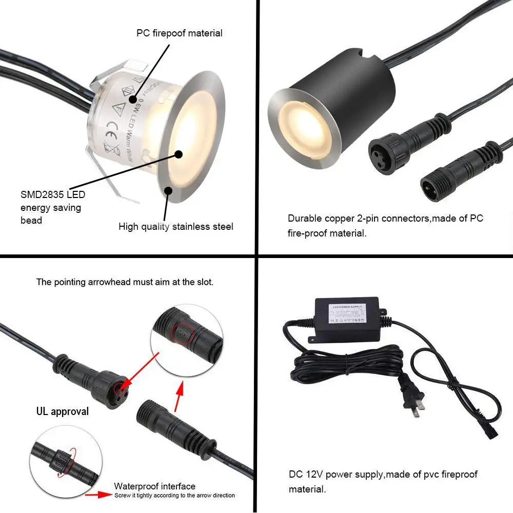 12V LED Deck Light Kits 32mm In Ground Outdoor LED Landscape Spotlight for Garden Yard Steps
