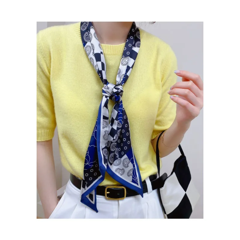 Spring Summer Autumn Length Satin Women Scarf Custom Print Silk  Small Scarves Hair Decoration