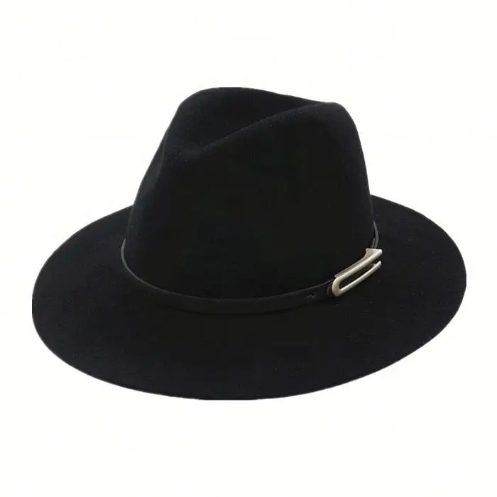 Unisex Black Wool Felt Panama Fedora Hat