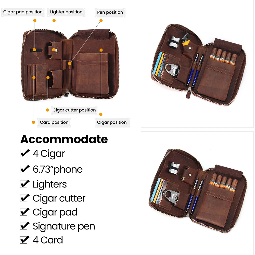 Luxury Real Leather Small Smoking Waist Cigarette Case Vintage Cowhide Leather Cigarette Case Hook Belt Fanny Bag