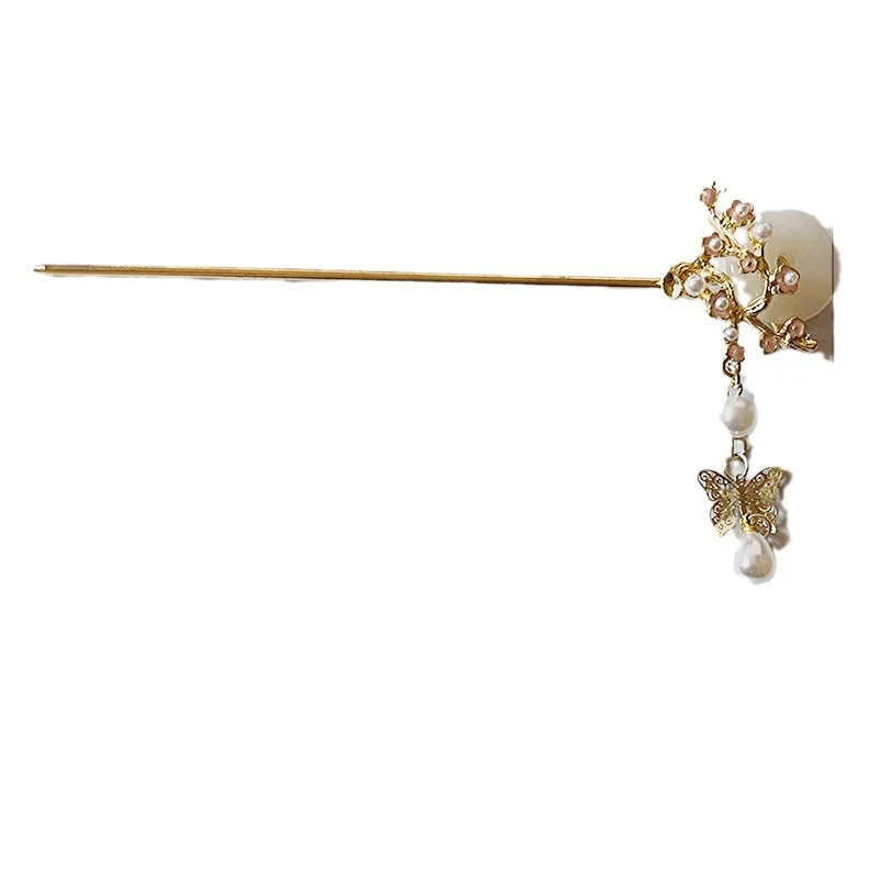 AA018720  chinese white jade peace button tassel hairpin antique plate hairpin hair accessories hair accessories wholesale