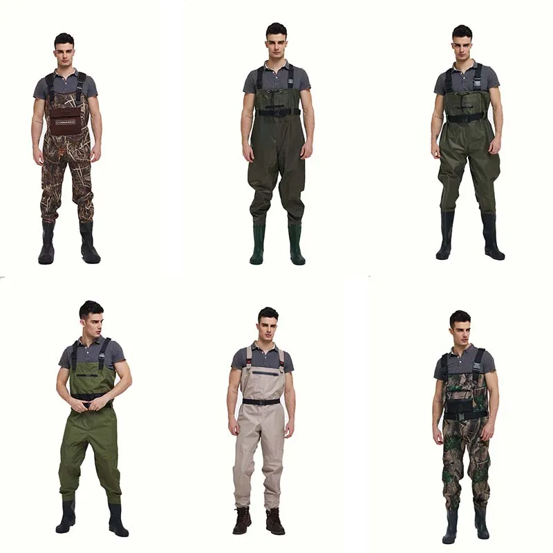 Мужская 5 слоев 3 слоя груди Камуфляж дышащий нейлон pvc Охота прорезиненный комбинезон с сапогами для рыбалки