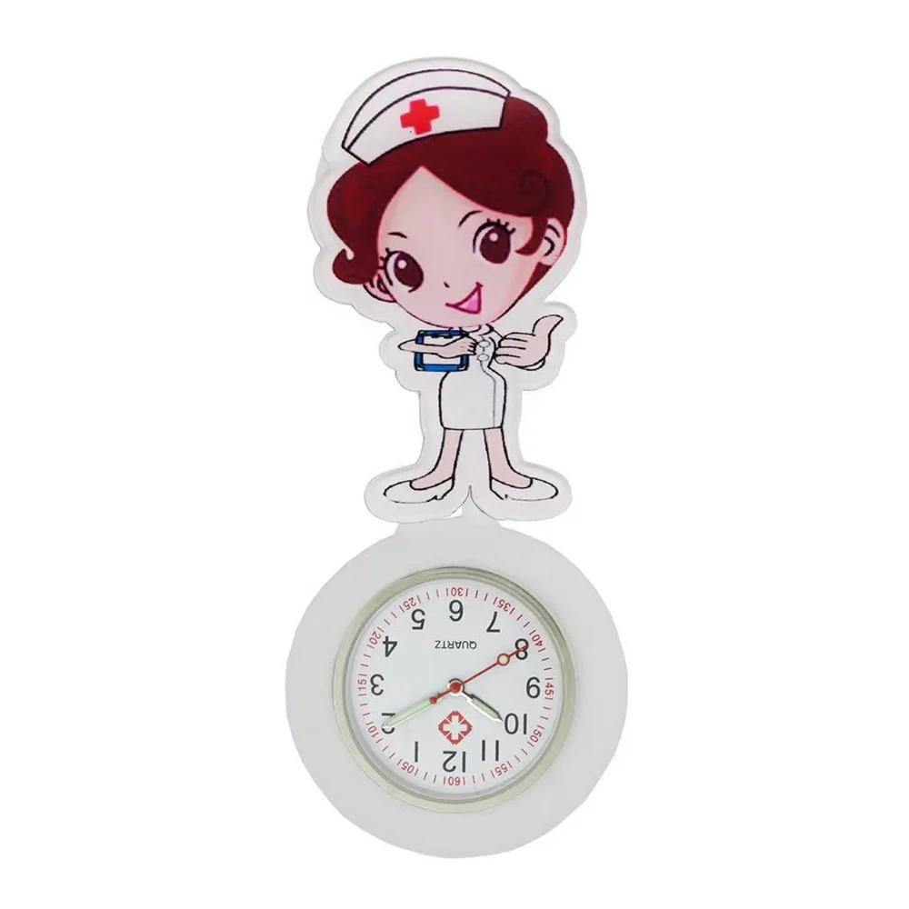 Factory wholesale cute cartoon design stretchable luminous pointer quartz silicone nurse watch with clip