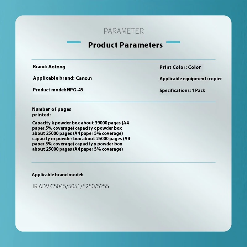 NPG45 Black Copier Toner Cartridge Chip Toner Powder Compatible with For Canon IR 5045/5051/5250/5255 Printers