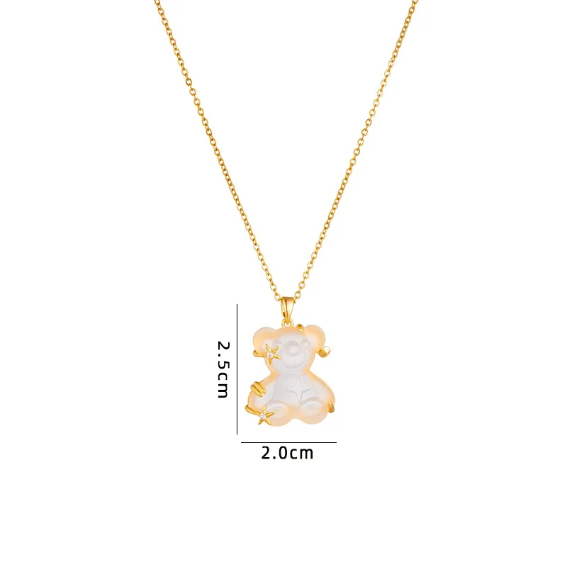2023 Fashion Transparency Crystal Cute Bear 18k Gold Plating Stainless Steel Jewelry Link Chain Pendant Necklace for Women