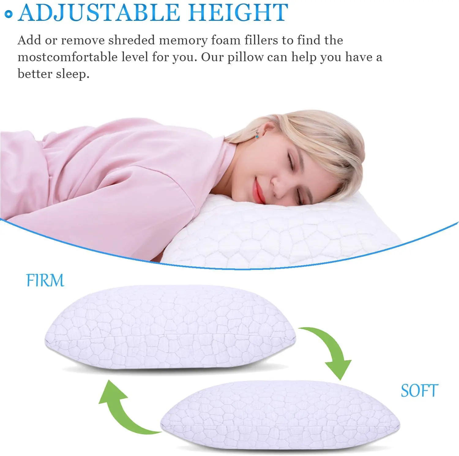 Square Bamboo Cooling Pillow Almohada Breathable Shredded Sleeping Memory Foam Pillow