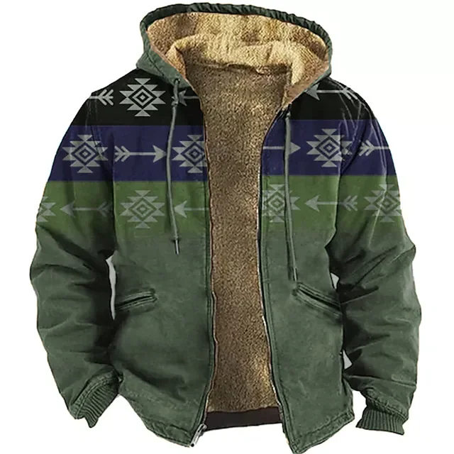 Custom Logo Winter Coat For Men Colorful Tribal Graphic Prints Breathable Fleece Jacket Daily Outdoor Windbreaker Hoodie Jacket