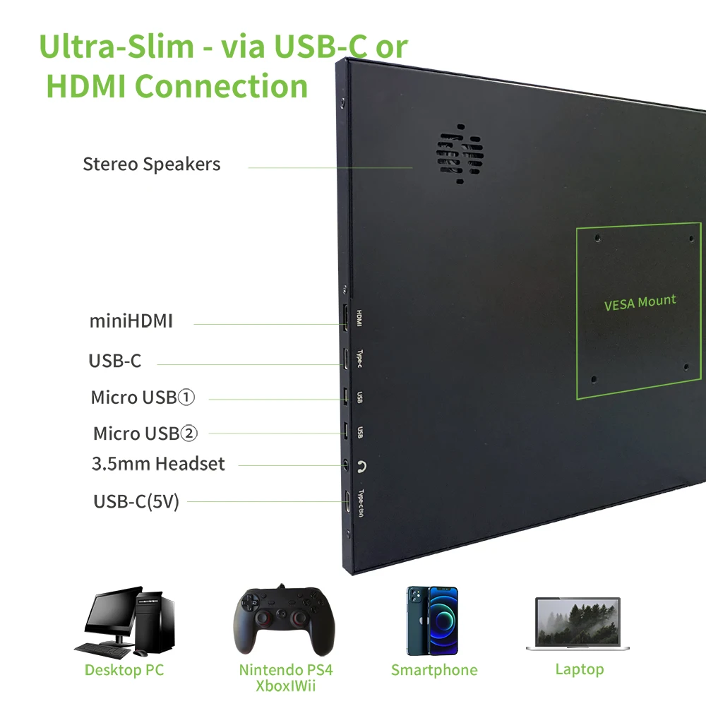 Portable Monitor 15.6 inch Touch Screen Monitor 10.1 12.5 13.3 13 14 17 17.3 inch 1080P Portable Computer Monitor