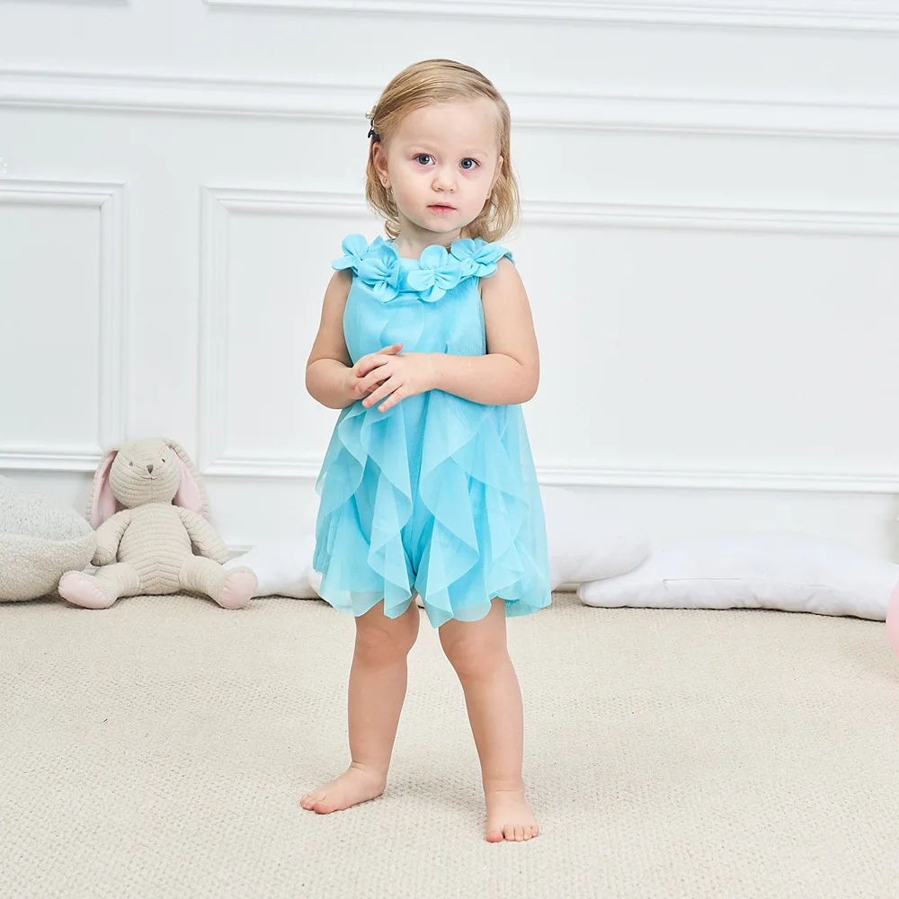 Ivy90220A European teen girls kids ruffle dress 2020 hot sleeveless frocks dress flower design