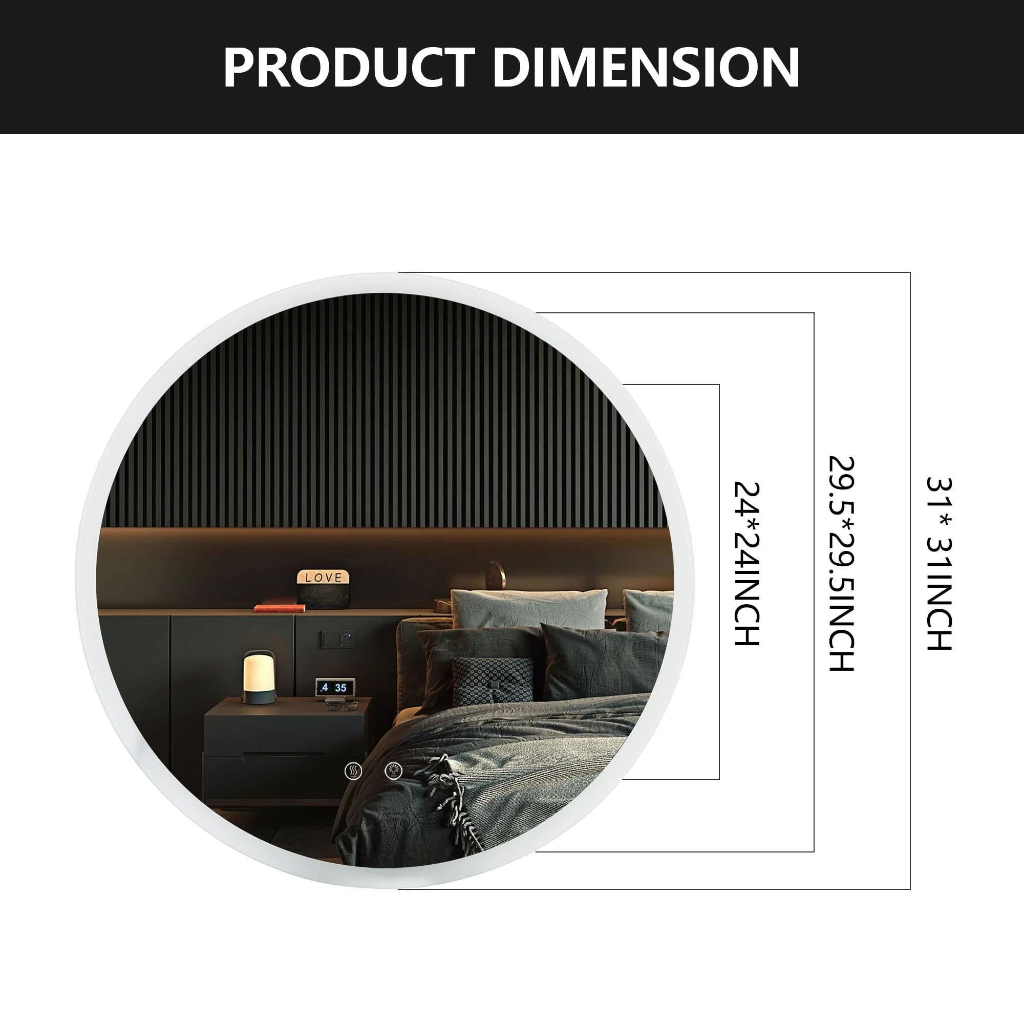 Stepless Dimming Frosted Edge Wall Hanging Toilet Dresser Makeup Round Mirrors Bath Wall Mirror With Led Light