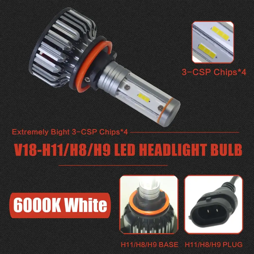 Guangzhou Weiyao led headlights V18 8000lm H7 h8 h9 h11 9005 car led headlight 3000k 6000k 8000k auto led head light