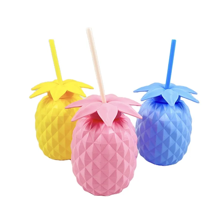 800ml BPA Free Plastic Pineapple Cup Fruit Shape Water Bottle Straw Drinking Cup