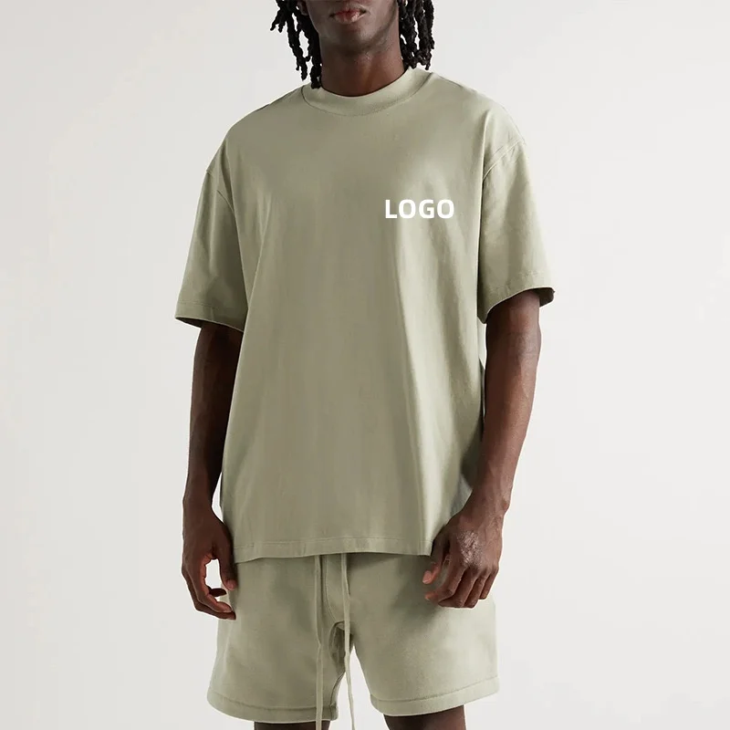 Premium Ribbed Collar Heavyweight Cropped Boxy T Shirt Men Screen Printing Custom Cut and Sew Cotton Spandex T Shirts