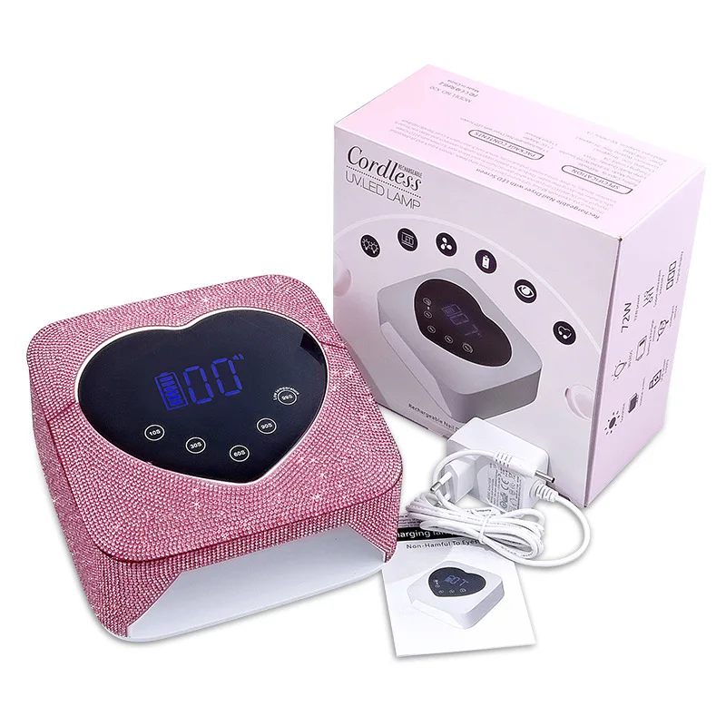Diamond 72w Heart-shaped Touch Screen Rechargeable Uv Led Nail Lamp Cordless Wireless Professional Gel Nail Light Polish Dryer