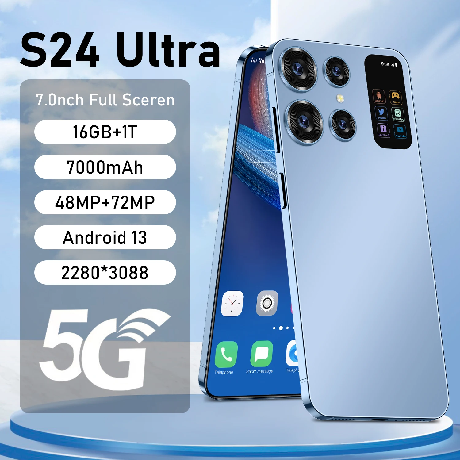 Новый смартфон S24 + Ultra 16 ГБ 1 ТБ 7 дюймов Большой экран разблокировка двойная карта 5 г гладкая сеть 13 0ai