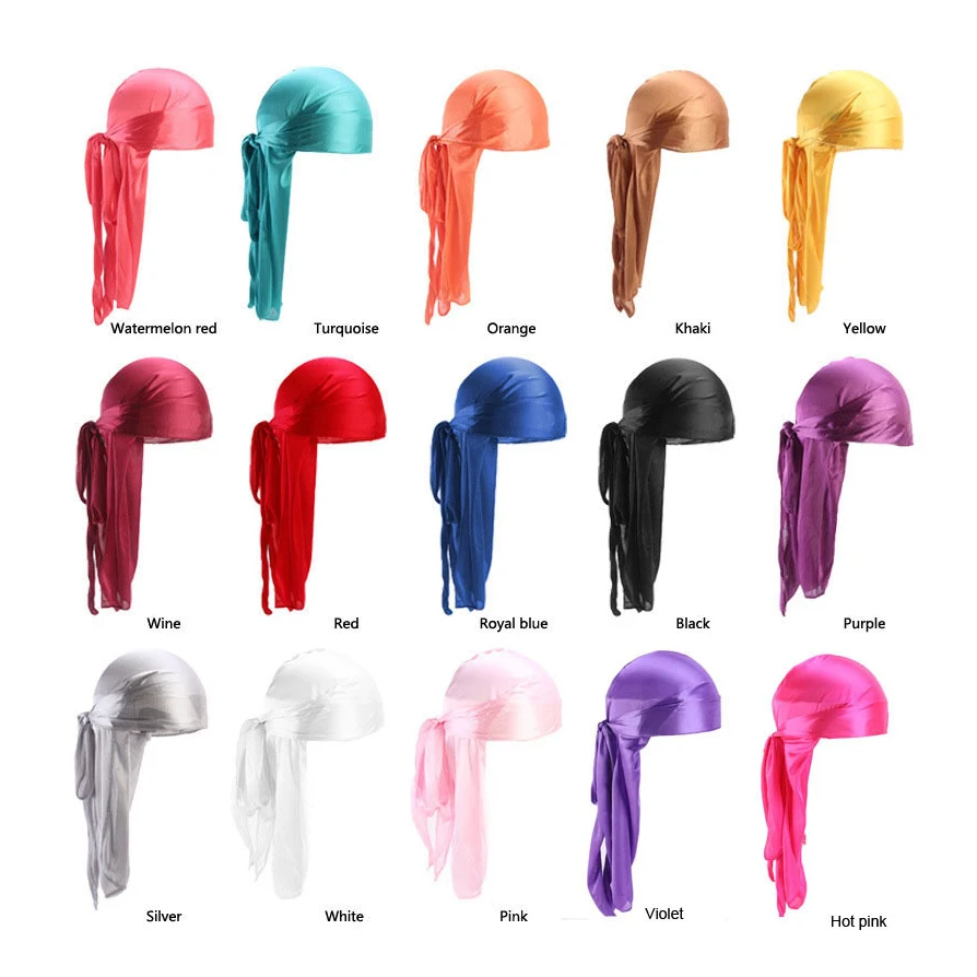 
Wholesale Factory Direct Cheap Fashion Silk Durag Plain Solid Color Durag with Customized Logo  (62306450425)