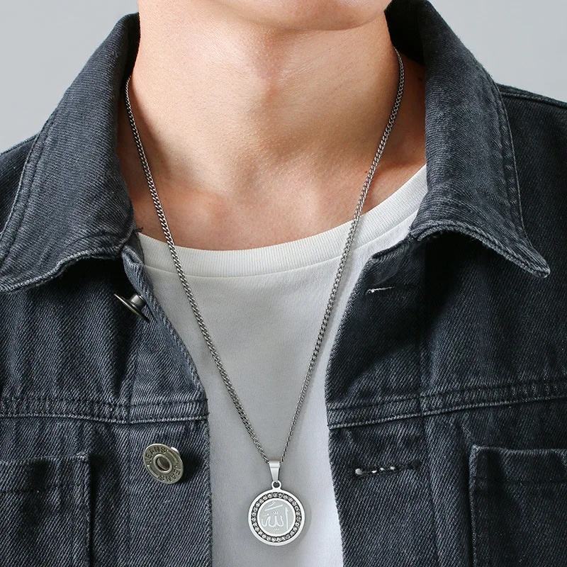 LWX50025 Gold Plated Cz Stainless Steel Pendant Necklace With Muslim Islam Allah Engraved Customized For Men Women