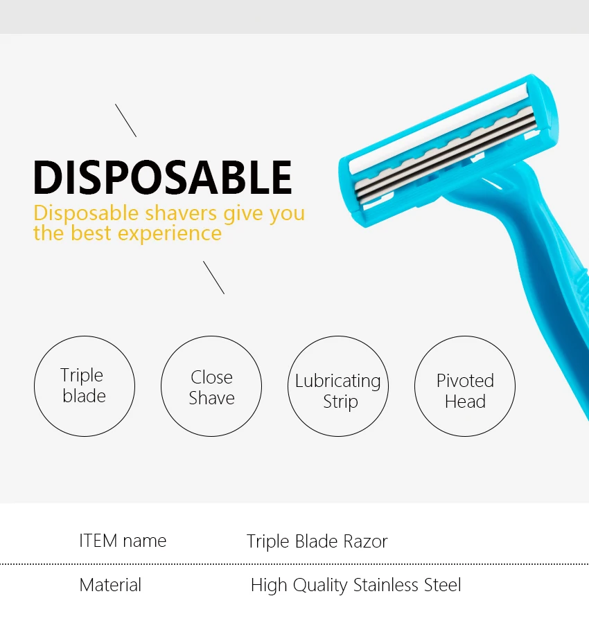 Pearlmax 5pcs/pack Blue Thriple Blades Body Facial Shaving Kit Plastic Handle Women Disposable Razor