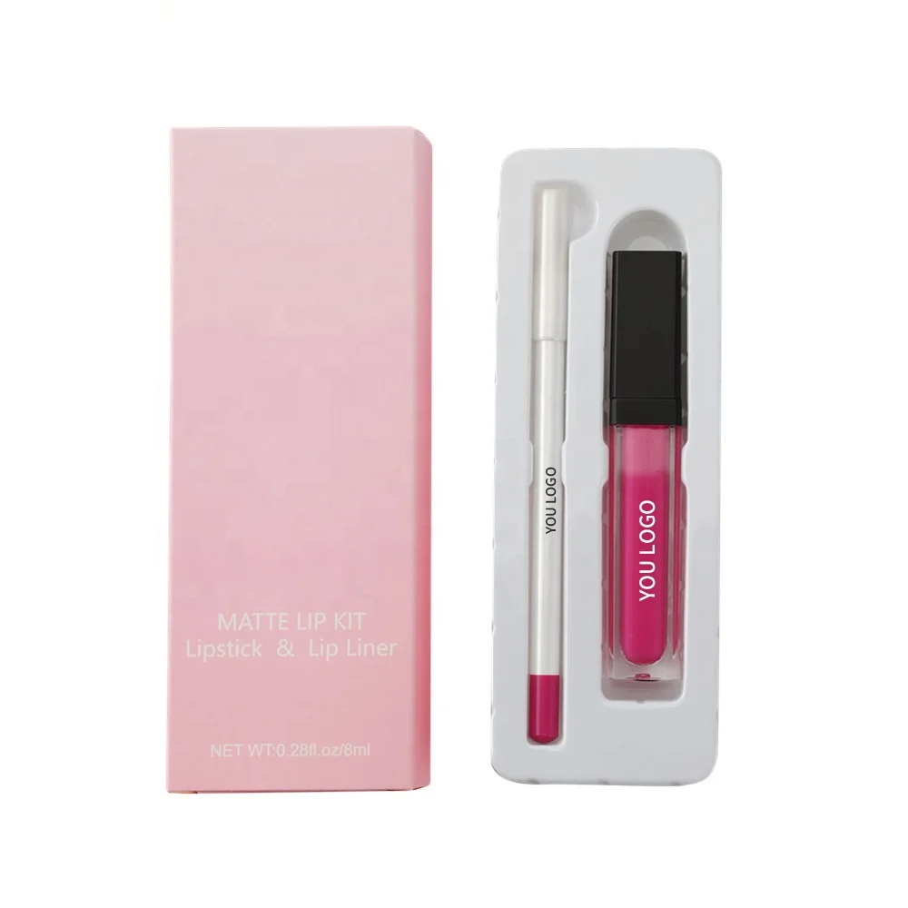 Private Label Matte Liquid Lipstick and Lip Liner Pencil Kit Waterproof Lip Gloss and Lipliner Set