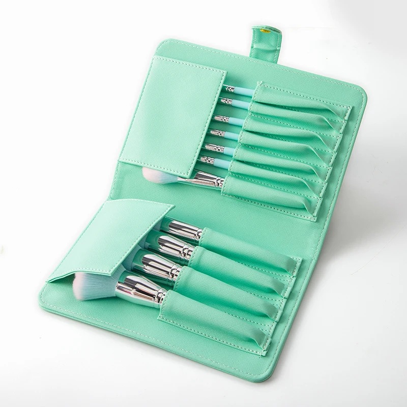 B-09 Beauty Makeup Brush Pack Best Blue PU Leather HOOK&LOOP PVC Cosmetic Case Makeup Brush Bag Custom