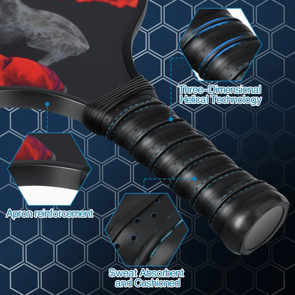 Pickleball Paddles, Fiberglass Surface, Polypropylene Honeycomb Core, Non-Slip Grip, Lightweight Fit All Ages and Skill Levels