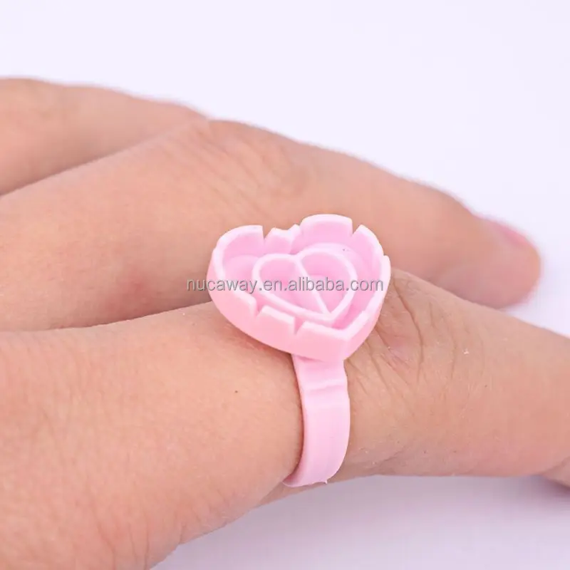 New Arrival 100 pieces  Heart Shape Plastic Eyelash Glue Ring Pink Lash Extension Blossom Cup Holder Disposable