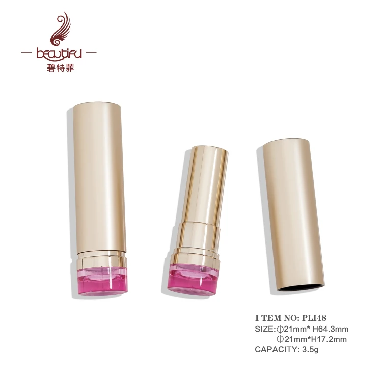 Empty spectaculargold aluminum lipstick case/container/tubes/packaging with a pink base to display color of lipstick