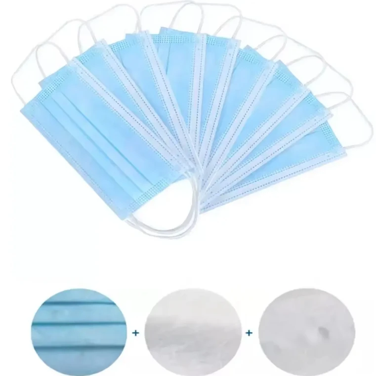 Wholesale High Quality 3-Ply Disposable Face Mask Blue,White,Black,Pink Color PP Non-Woven Fabric Earloop Face Mask
