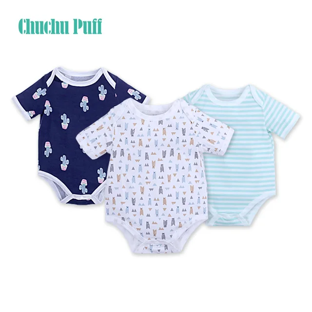 100% Cotton Cute Printing Custom Low MOQ Short Sleeve Baby Bodysuit Baby Romper