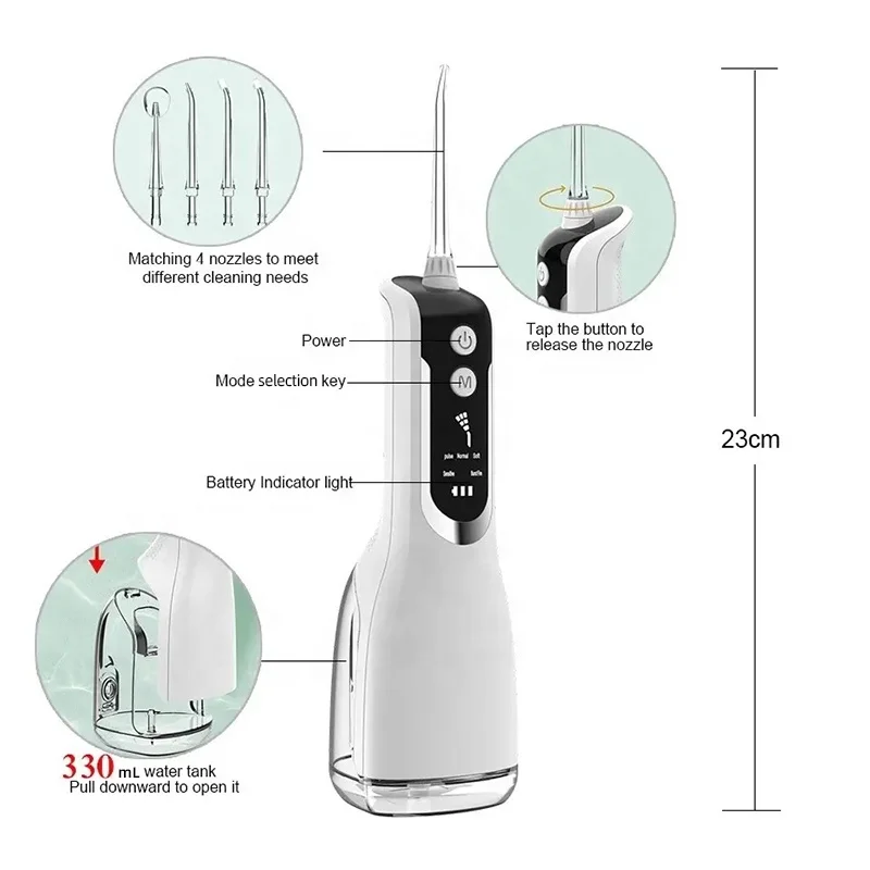 2023 New IPX7 Waterproof Type C Charging Custom Logo Portable Water Flosser Cordless Dental Oral Irrigator Water Flosser