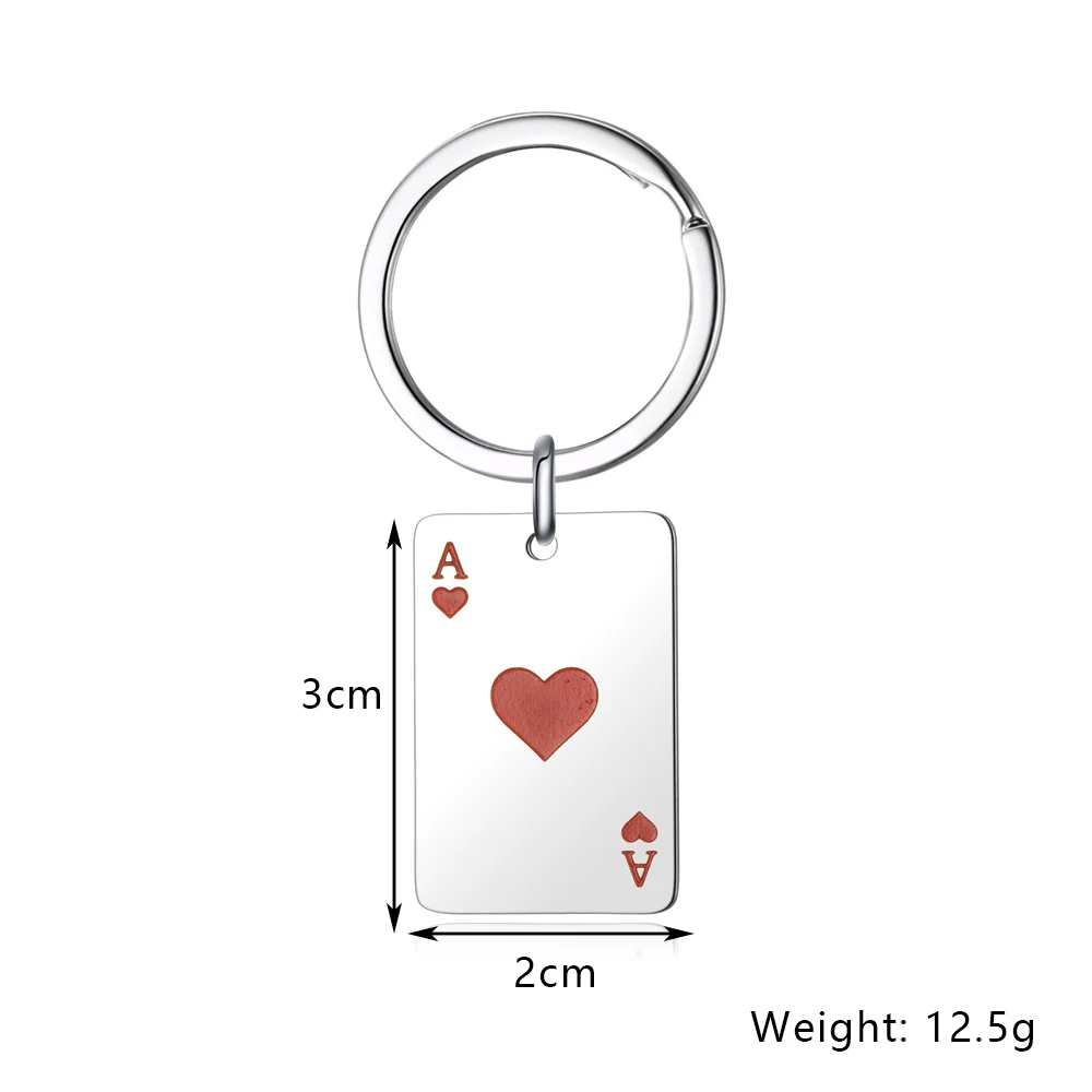 Wholesale Silver Plated Stainless Steel Square Poker Card Pendant Lucky Spades Heart Ace Keychain For Key Charms