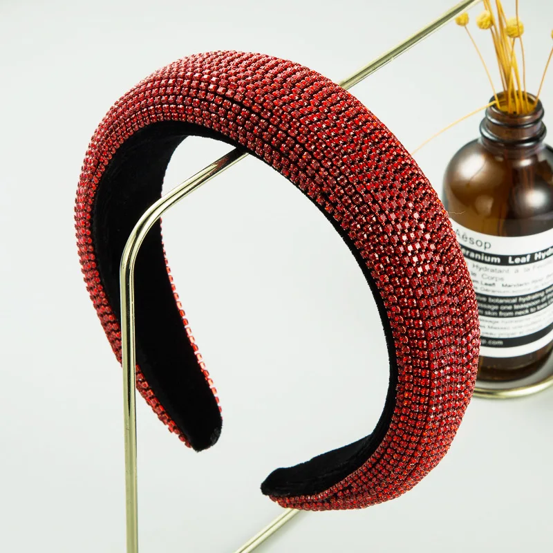 wholesale Fashion Handmade Women Luxury Hairband Baroque Jewel Diamond Crystal Rhinestone Ruby Headband