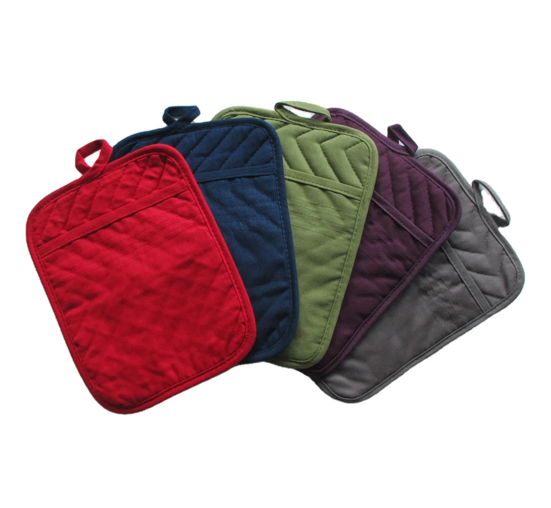 Kitchen Solid Color Hot Pad Oven mitts 100% Cotton Heat Resistant Christmas Red Oven Pot Holder with Pocket