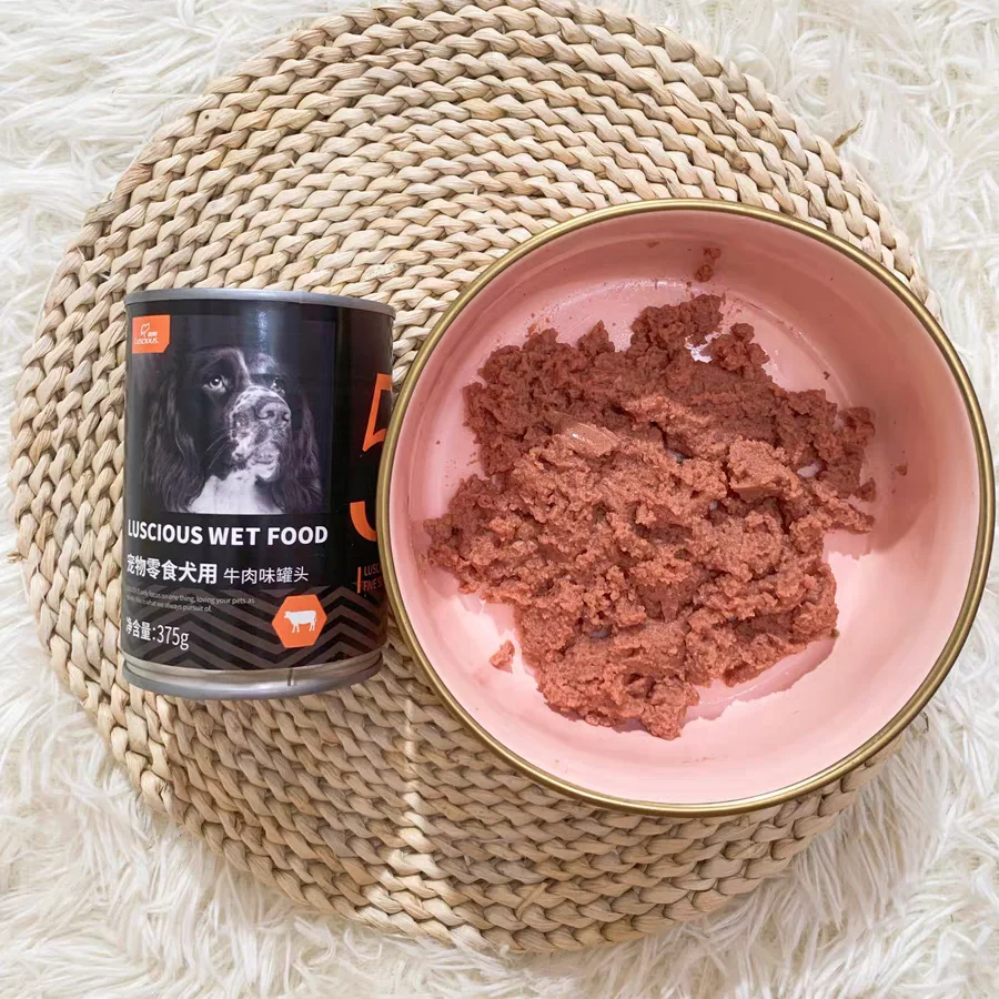 Factory Custom High Quality 375g Large Cans Of Beef And Chicken Flavor 6 Cans Dog Snack Wet Food Meat Block