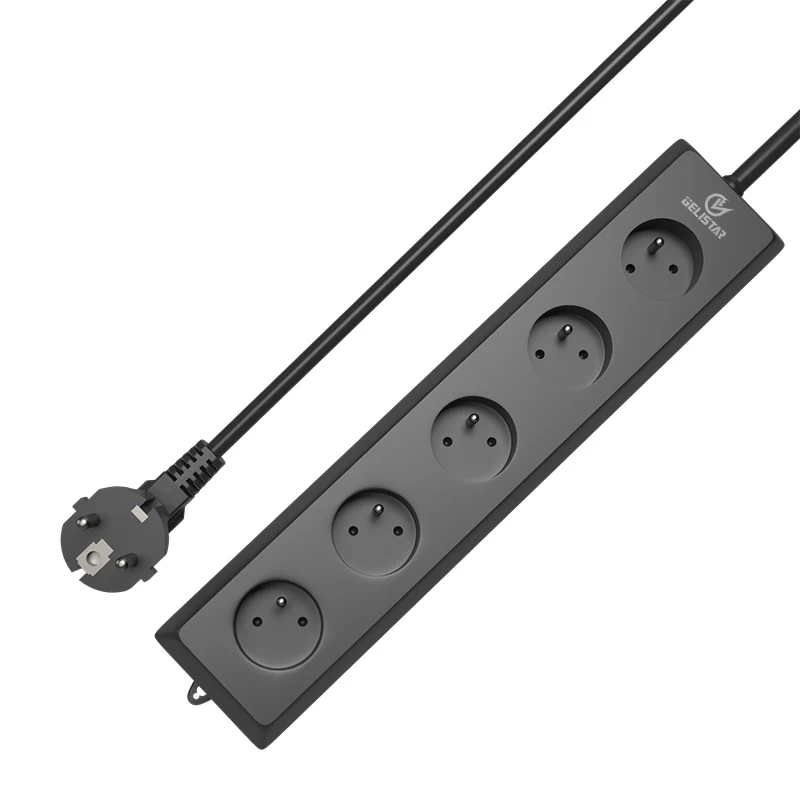 Wholesale 5 outlet black extension socket Factory Manufacture 3 meter cable Electrical household French plug power strip