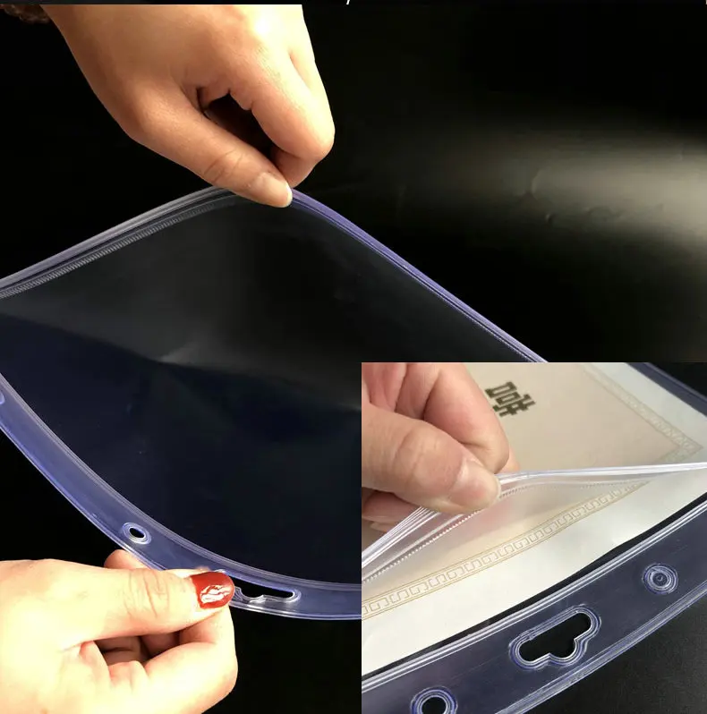 Rigid Protector Holders Waterproof Resealable Zip Vinyl A3 A4 Certificate Doc Hanging Frames Folder Clear Plastic Sleeve Pouch