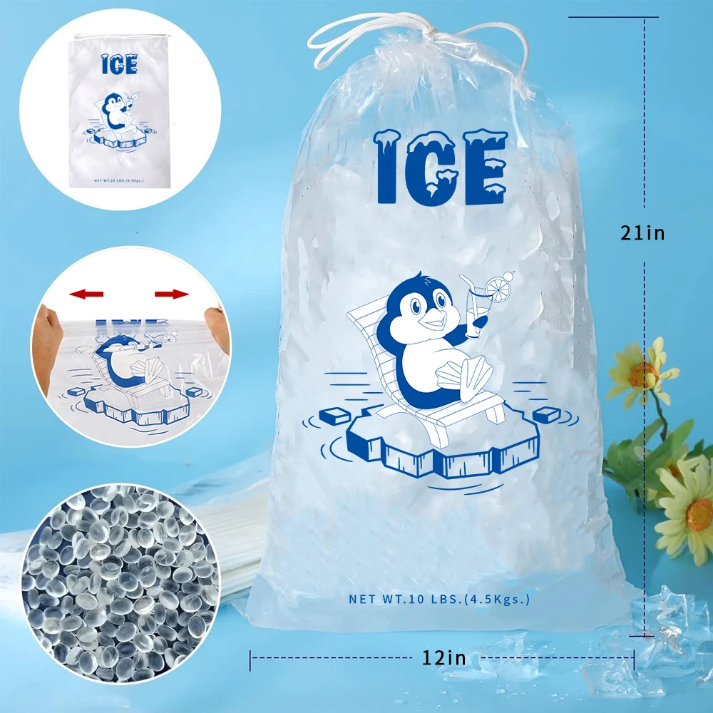 Factory Direct Food Grade Plastic Packaging Flat ice plastic bags with Custom Print Logo Reusable PE Ice Plastic Packing Bag