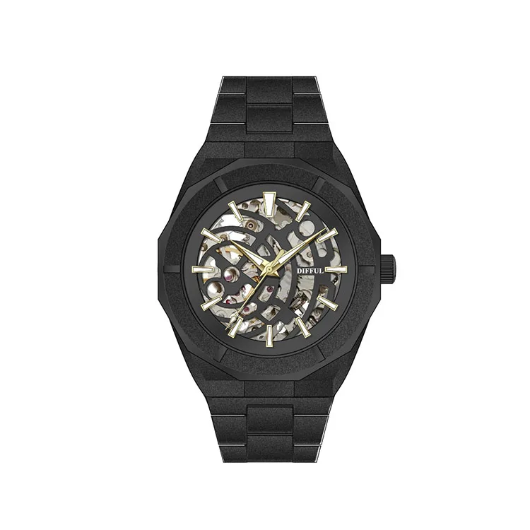 Custom logo Japan Movement mens hip hop skeleton watch skeleton automatic wrist mechanical mens tourbillon watch