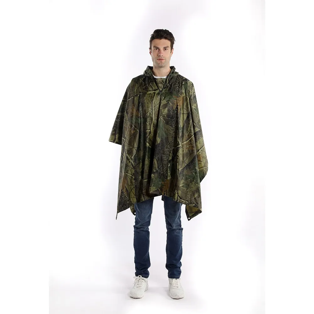 Wholesale Outdoor Adult Hiking Raincoat Leaves Camouflage Printing Square Rain Poncho