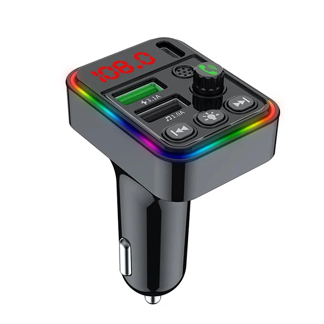 F19 FM Transmitter Quick Charger Dual USB Type C Fast Charging Handsfree Wireless MP3 Player Bluetooth Car Kit