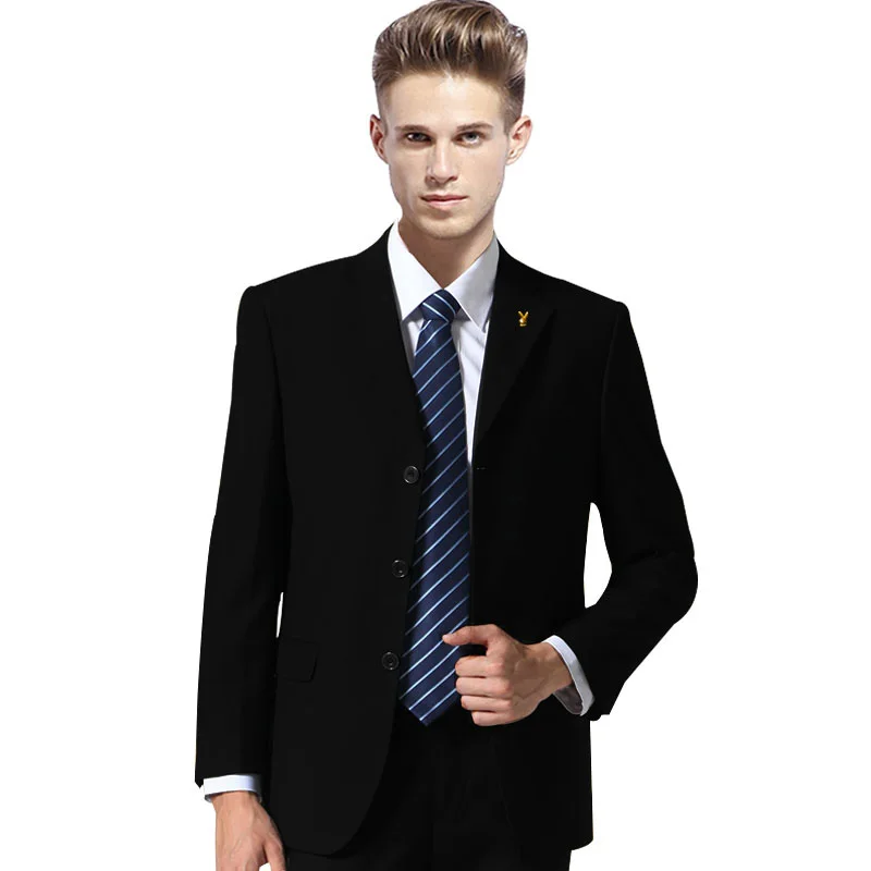 Мужские 2 шт. костюм строгие комплекты одежды однотонного черного цвета на одной пуговице Slim Fit однобортный официальный праздничный Детский комплект: жилет и штаны