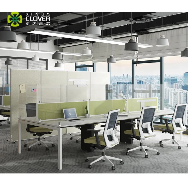 Coworking Desk Melamine Office Call Center Desk Modern Work Station For 6 Person