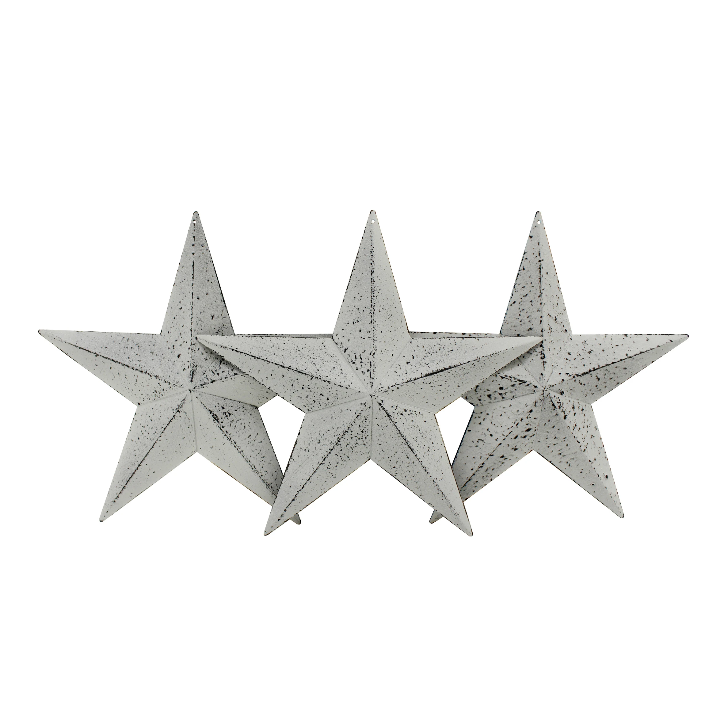CVHOMEDECO. Country Rustic Antique Vintage Gifts Whitewash/Grey Metal Barn Star Wall/Door Decor, 8-Inch, Set of 3.(Whitewash)