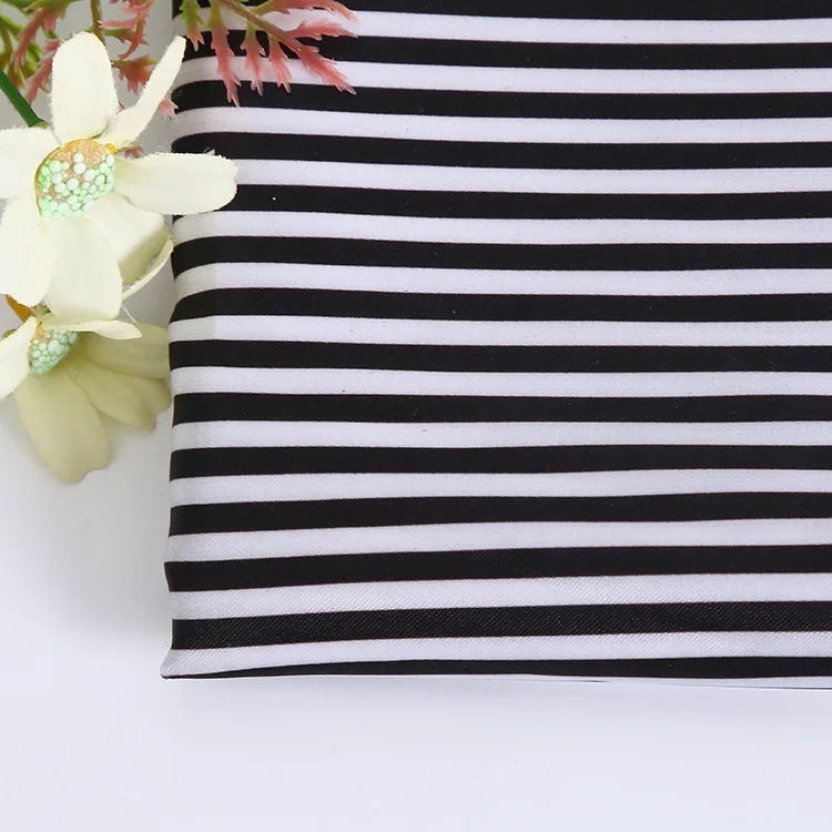 Wholesale 50D*75D Plain Black And White Striped Printed 150cm Wide Bag Dress Lining Polyester Satin Fabric For Sublimation