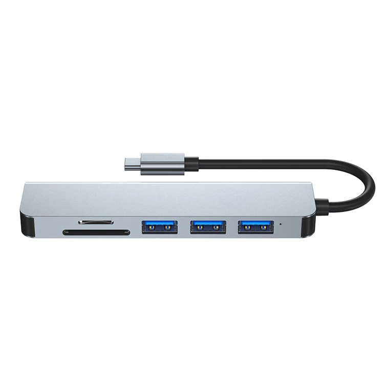 Aluminum Alloy 6 Ports SD TF Usb Hub 3.0 6 In 1 Adapter Type C 3.0 Usb Hub Multifunction Multiport 6 In 1 Usb C Hub