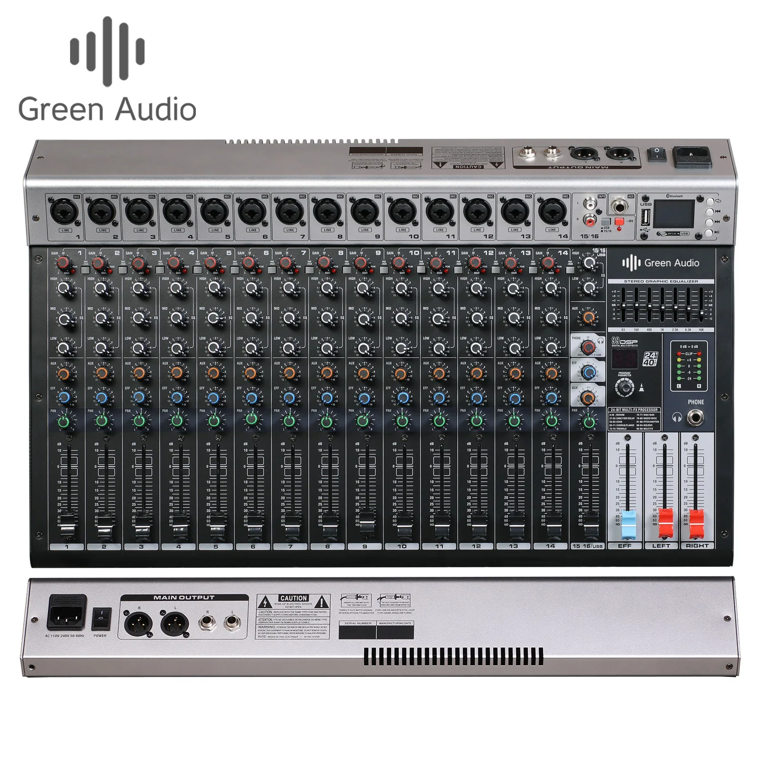 GAX-GBR16 16 Channel Professional Audio Video & Lighting Live Broadcast Mixer With BT Seven-segment Equalization Monitor Studio